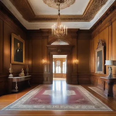 The grand foyer of the mansion was adorned with portraits of the kinsman who had previously owned the property.