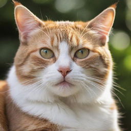 A contented and cheerful feline basking in a sunny spot with sparkling eyes and a purring expression