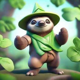 A high-quality 3D render of a unique nature mage character that takes the form of a sloth