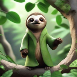 A high-quality 3D render of a unique nature mage character that takes the form of a sloth