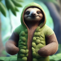 A high-quality 3D render of a unique nature mage character that takes the form of a sloth