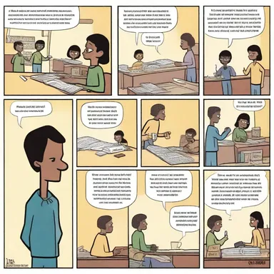 In a comic strip about social stratification, the protagonist tries to navigate through the various social classes in order to achieve their goals.