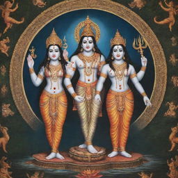 A majestic and artistically intricate depiction of Hindu Gods Shiva and Vishnu, suitable for a wallpaper design