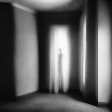 As John put on his eyeglass, he suddenly saw a ghostly figure standing in the corner of the room.