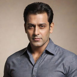 A realistic portrait of Salman Khan, the famous Indian actor, depicted in humble clothing as if he is a man of modest means