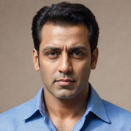 A realistic portrait of Salman Khan, the famous Indian actor, depicted in humble clothing as if he is a man of modest means