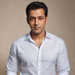 A realistic portrait of Salman Khan, the famous Indian actor, depicted in humble clothing as if he is a man of modest means