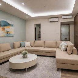 A self-contained apartment unit with four comfortable rooms and a parlour. Each room styled uniquely with modern furniture, soothing color palettes, and well-lit. The parlour is spacious, elegantly decorated with comfortable seating options.