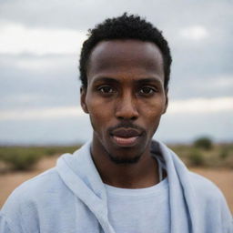 Portrait of a 25 year old Somali individual displaying a sense of solitude.