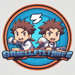 An anime-style logo with two cartoon brothers engaging in a thrilling video game battle. They're happy, focused, and the vibe is energetic, encapsulating the fun of gaming.