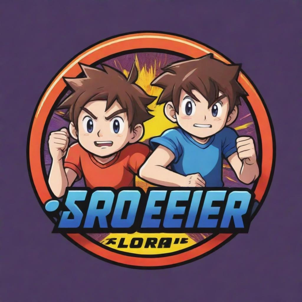 An anime-style logo with two cartoon brothers engaging in a thrilling video game battle. They're happy, focused, and the vibe is energetic, encapsulating the fun of gaming.