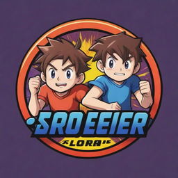 An anime-style logo with two cartoon brothers engaging in a thrilling video game battle. They're happy, focused, and the vibe is energetic, encapsulating the fun of gaming.