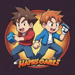 An anime-style logo with two cartoon brothers engaging in a thrilling video game battle. They're happy, focused, and the vibe is energetic, encapsulating the fun of gaming.