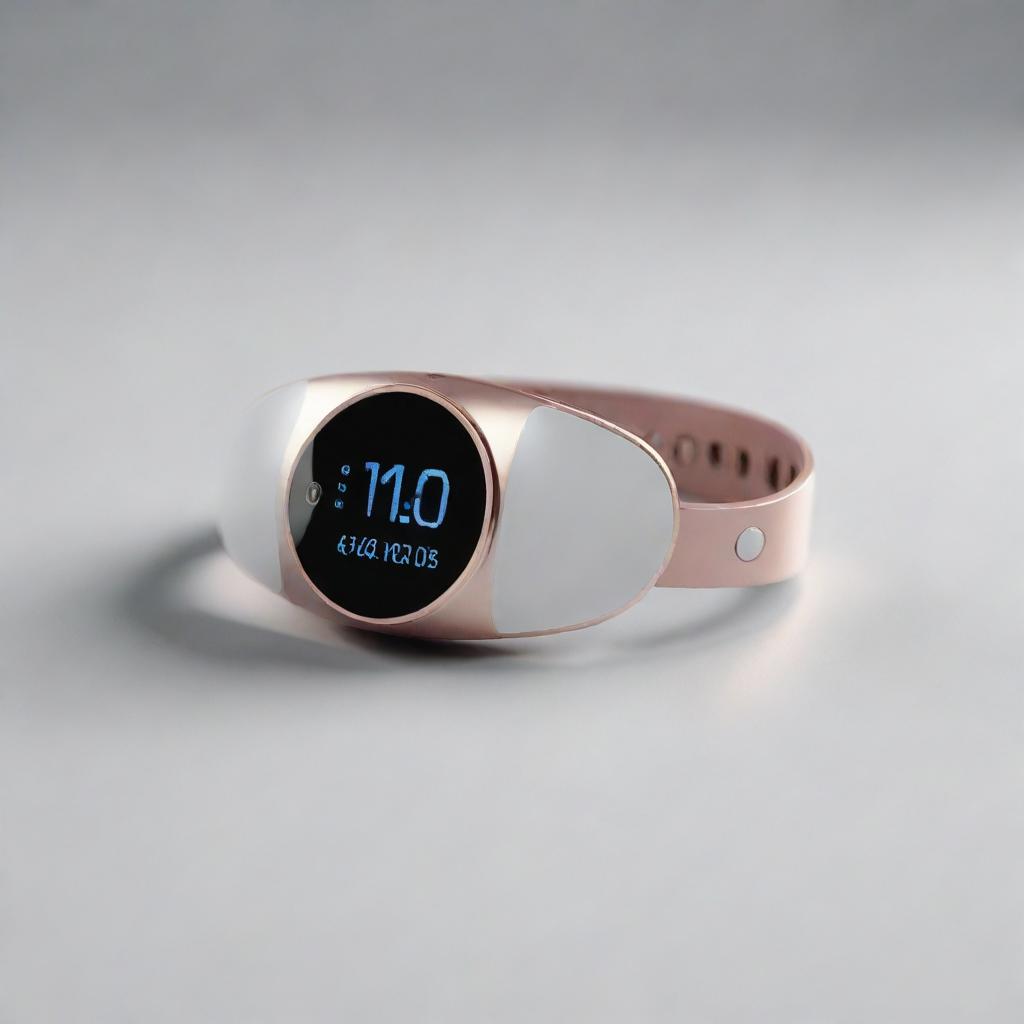 Render of an innovative bracelet designed for measuring blood glucose levels, showcasing intelligent technology in an elegant fashion accessory form.