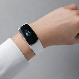 Render of an innovative bracelet designed for measuring blood glucose levels, showcasing intelligent technology in an elegant fashion accessory form.