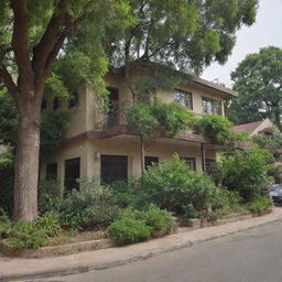 An image of a suburb neighborhood office titled 'Council Shamir Garhi', surrounded by lush greenery and quaint houses