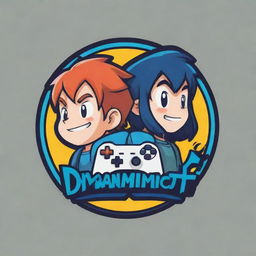 A fun, energetic logo featuring two anime-style cartoon brothers engrossed in a video game. Incorporate the text 'DynamicDuoYt' in a style that complements the playful, gaming-inspired theme.