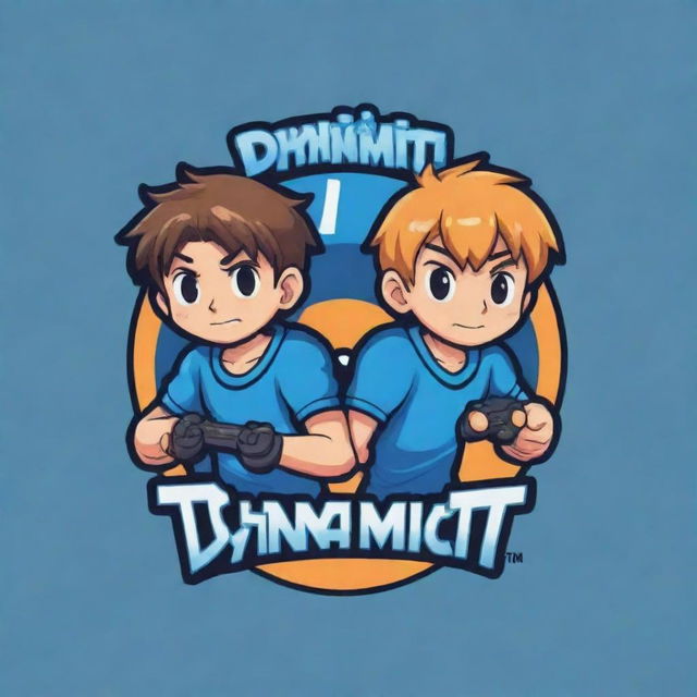 A fun, energetic logo featuring two anime-style cartoon brothers engrossed in a video game. Incorporate the text 'DynamicDuoYt' in a style that complements the playful, gaming-inspired theme.