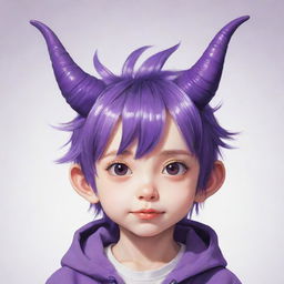 Anime-style illustration of a cool miniature child with purple horns extending from its head.