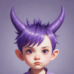 Anime-style illustration of a cool miniature child with purple horns extending from its head.