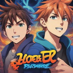 Create a stunning anime-style cartoon banner showcasing two brothers engaged in a vibrant video game. Blend in the text 'VorteX BlazeX' flawlessly to match the gaming atmosphere. The overall mood should be energetic and fun.