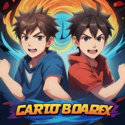 Create a stunning anime-style cartoon banner showcasing two brothers engaged in a vibrant video game. Blend in the text 'VorteX BlazeX' flawlessly to match the gaming atmosphere. The overall mood should be energetic and fun.