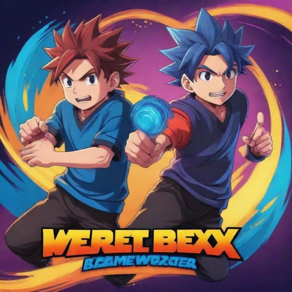 Create a stunning anime-style cartoon banner showcasing two brothers engaged in a vibrant video game. Blend in the text 'VorteX BlazeX' flawlessly to match the gaming atmosphere. The overall mood should be energetic and fun.