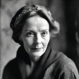 A timeless black and white photograph, taken with a Hasselblad camera, of a woman referred to as 'Immortal Beloved'
