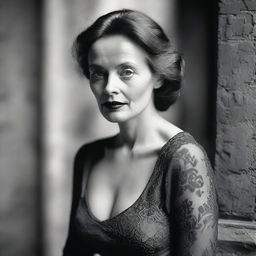 A captivating black and white photograph, taken with a Hasselblad camera, depicting a woman known as 'Immortal Beloved'