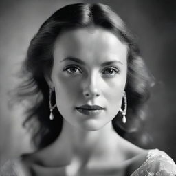 An ultra-realistic black and white photograph of a young woman, known as 'Immortal Beloved', captured with a Hasselblad camera