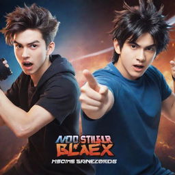 Design a perfect YouTube banner in the style of anime cartoons, showcasing two brothers fully engaged in a video game. The banner should brilliantly blend in the text 'VorteX BlazeX', showcasing the fun and spirit of gaming.