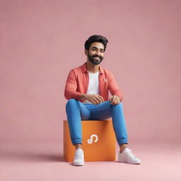 Generate a 3D illustration featuring an animated character sitting casually on an Instagram logo. The background is an Instagram user profile named 'Pawan', complete with a matching profile picture.