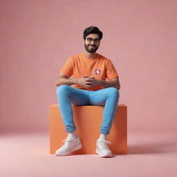 Generate a 3D illustration featuring an animated character sitting casually on an Instagram logo. The background is an Instagram user profile named 'Pawan', complete with a matching profile picture.