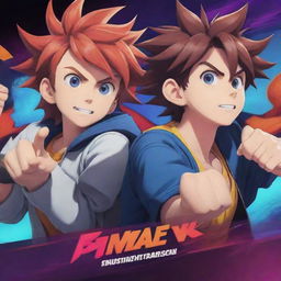 Create a YouTube banner featuring two cartoon anime style brothers deeply engrossed in a video game. The scene is vibrant and lively. Seamlessly integrate the text 'VorteX BlazeX' in perfect harmony with the animated gaming theme.