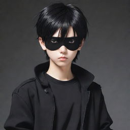 A cool anime-style boy wearing a black outfit and an eye patch