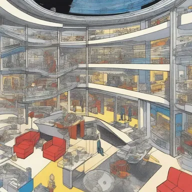 The comic book featured a captivating cutaway drawing of a superhero's high-tech headquarters, displaying the advanced gadgets and secret chambers within.
