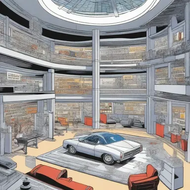 The comic book featured a captivating cutaway drawing of a superhero's high-tech headquarters, displaying the advanced gadgets and secret chambers within.