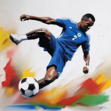 The artist painted a stunning picture of a football player in mid-action, performing a drop-kick.