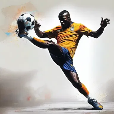 The artist painted a stunning picture of a football player in mid-action, performing a drop-kick.