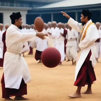The religious ritual involved dropping and kicking a sacred ball as a symbolic gesture.