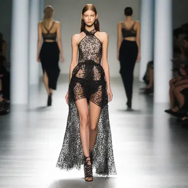 The designer showcased a unique drop-kick inspired dress on the runway.