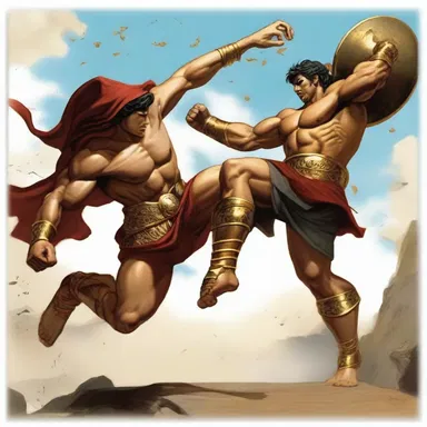 According to mythology, the hero drop-kicked the enemy to defeat them in battle.