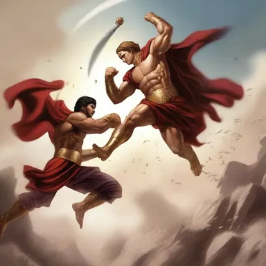According to mythology, the hero drop-kicked the enemy to defeat them in battle.