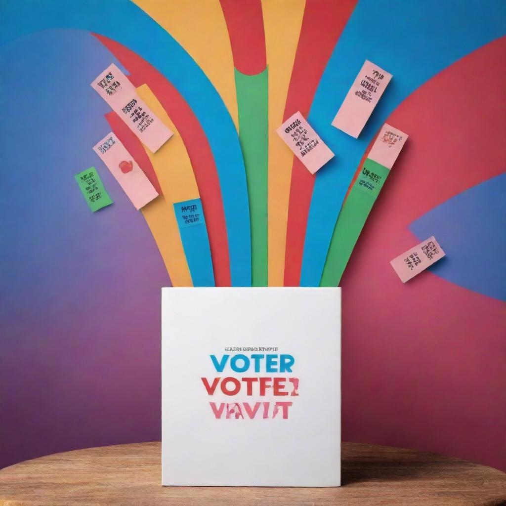 Create a vibrant and inspiring poster for National Voter's Day, to be celebrated on 25th January 2024. The poster should include symbols of democracy such as a ballot box, voting booth, and the date.