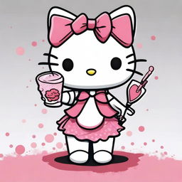 A high-quality image, drawn in a cartoon style, featuring the iconic character, Hello Kitty
