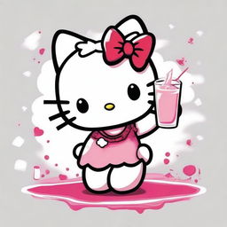 A high-quality image, drawn in a cartoon style, featuring the iconic character, Hello Kitty