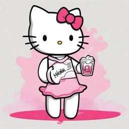 A high-quality image, drawn in a cartoon style, featuring the iconic character, Hello Kitty