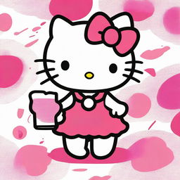 A high-quality, cartoon-style image depicts the iconic Hello Kitty in her classic white and pink colors, complete with her signature red bow