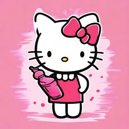 A high-quality, cartoon-style image depicts the iconic Hello Kitty in her classic white and pink colors, complete with her signature red bow