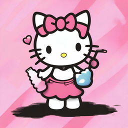 A high-quality, cartoon-style image depicts the iconic Hello Kitty in her classic white and pink colors, complete with her signature red bow